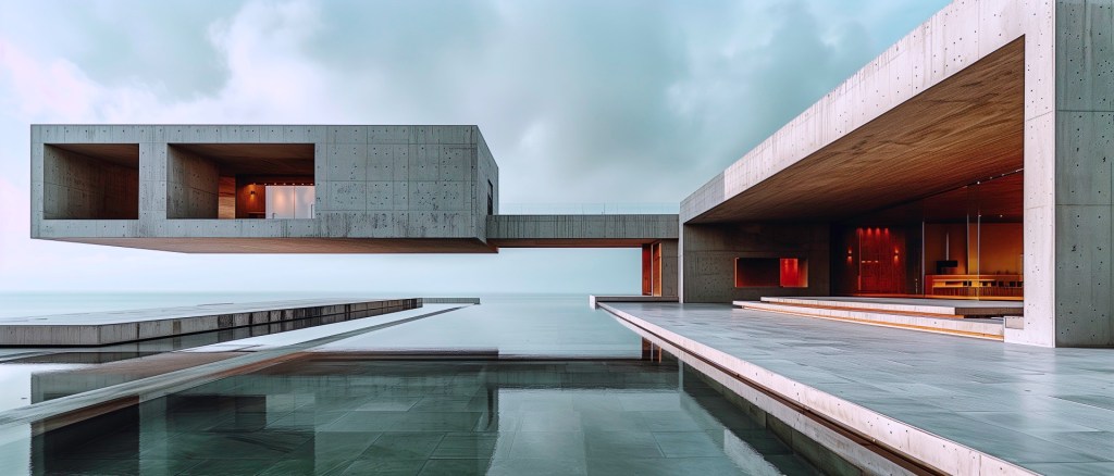 modern concrete house, midjourney, 2023